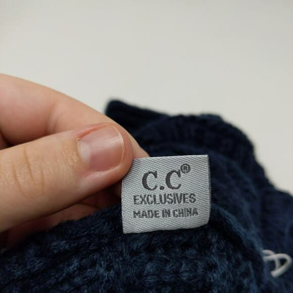 C.C. Women's Cable Knit Beanie Hat Blue Pom Pom Soft Warm 100% Acrylic - Picture 10 of 13